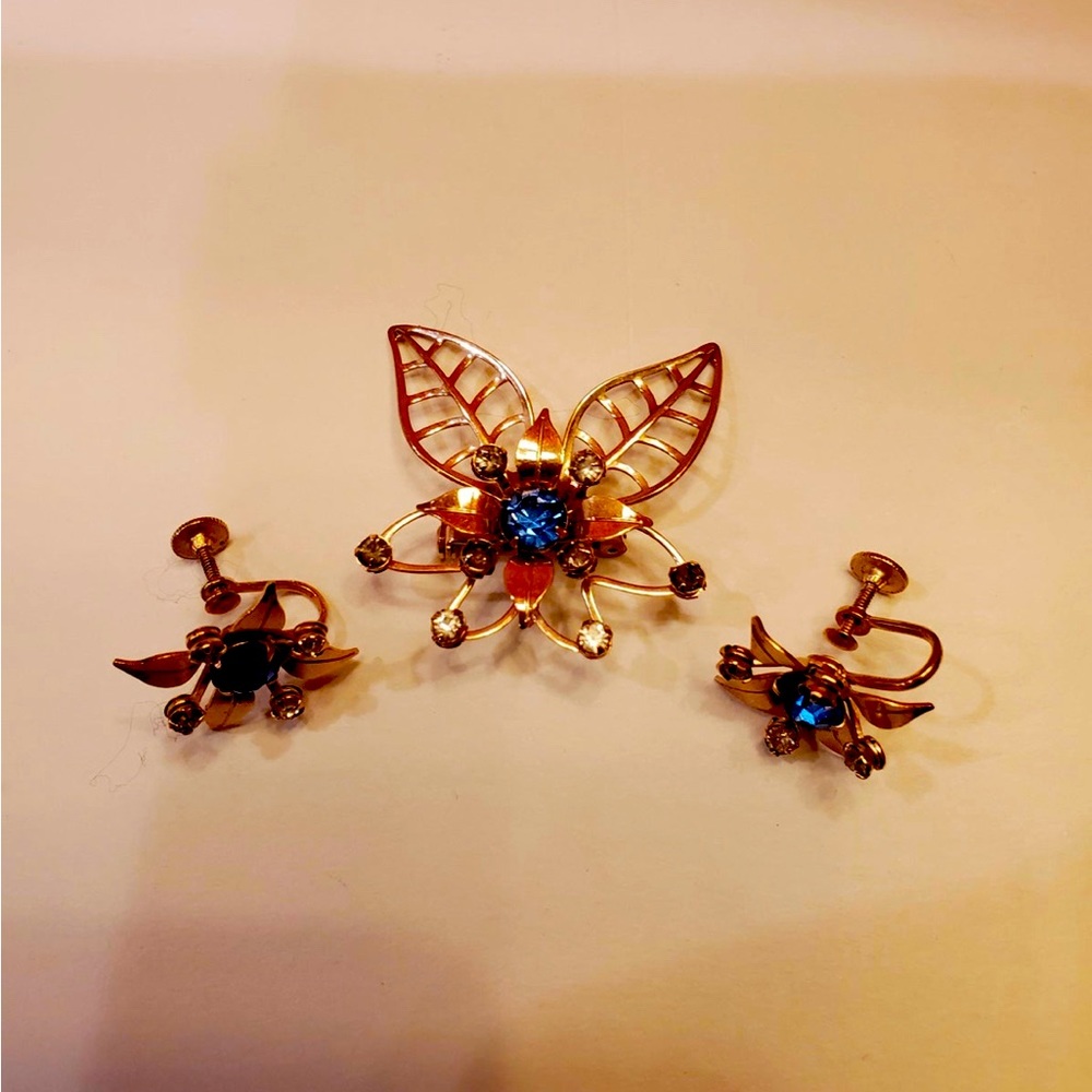 Vintage costume jewelry brooch and screw on earrings